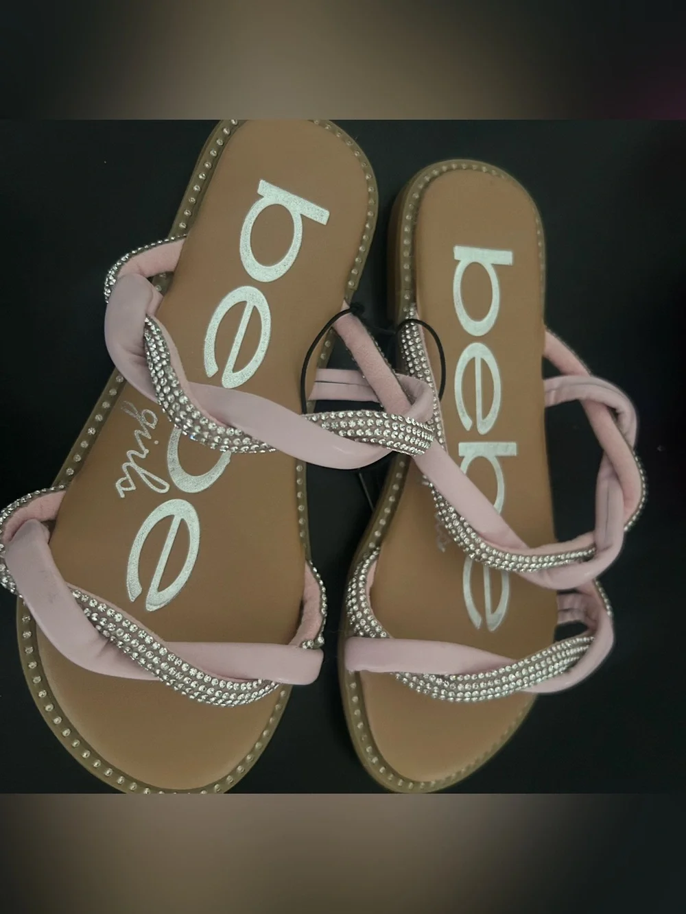 bebe girls  Pink Crystal-Embellished Flat Sandals  size 1 little girl